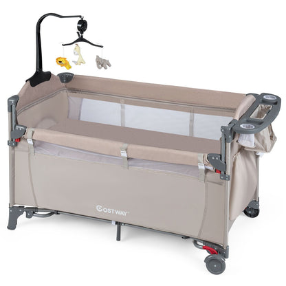 5-In-1 Baby Bassinet Bedside Sleeper with Diaper Changer and Hanging Toys