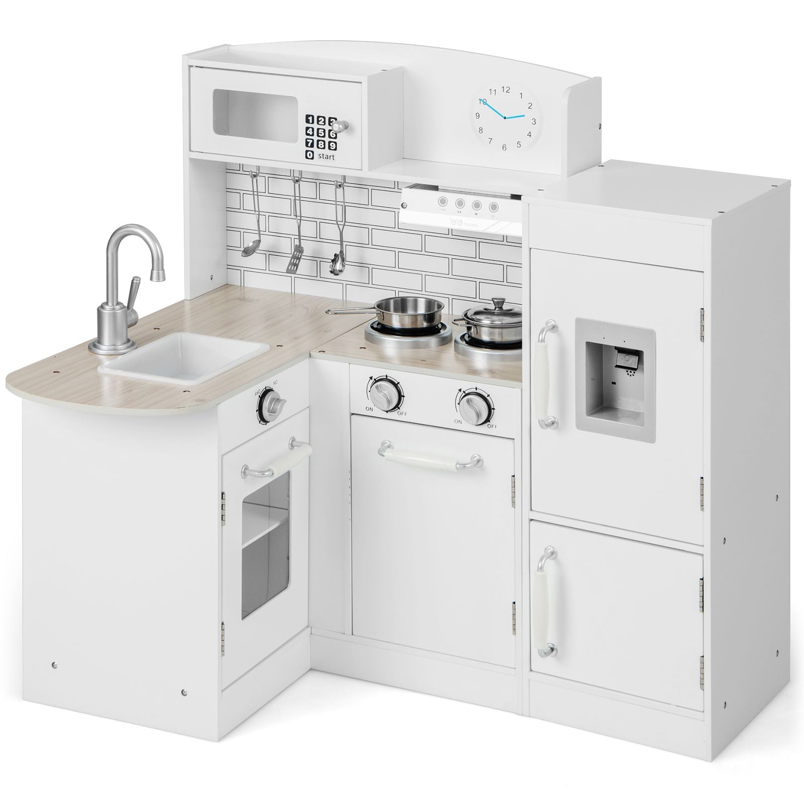 Kid'S Wooden Corner Play Kitchen with Ample Food Accessories