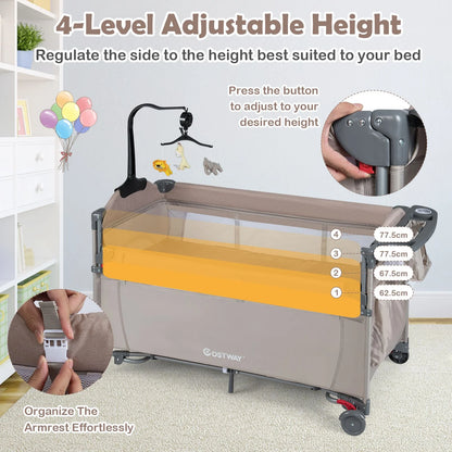 5-In-1 Baby Bassinet Bedside Sleeper with Diaper Changer and Hanging Toys