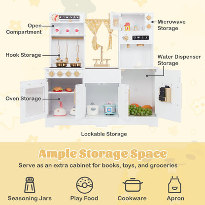 Kids Kitchen Playset with Coffee Maker and Stove Top and Golden Utensils
