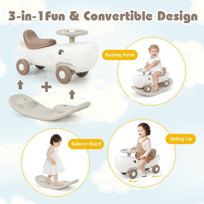 COSTWAY Kids 3-In-1 Convertible Rocking Horse & Sliding Car Indoor Outdoor
