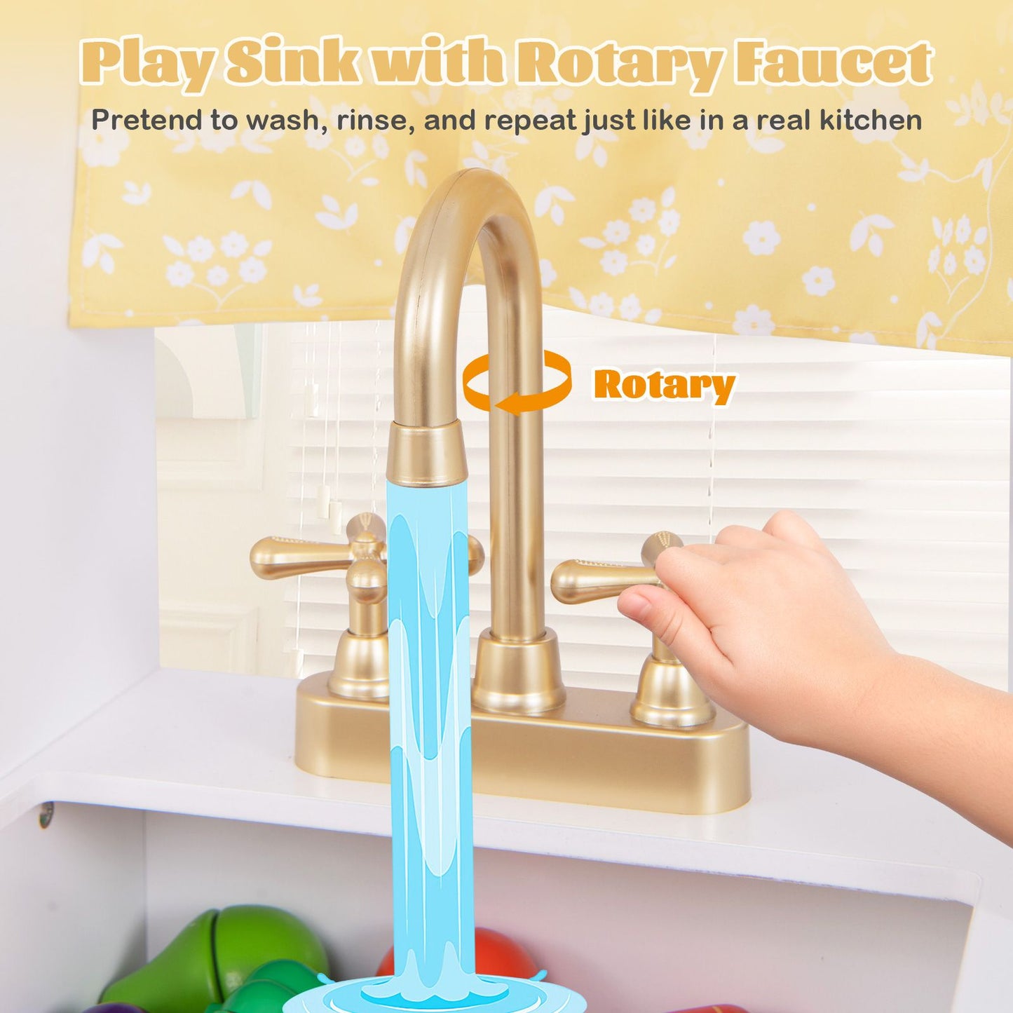 Kids Kitchen Playset with Coffee Maker and Stove Top and Golden Utensils
